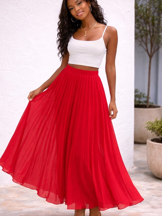 bebe Dresses & Skirts - bebe Red Pleated A-Line Maxi Skirt